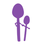 Two purple spoons, one small and one big, holding hands